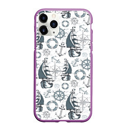 Чехол iPhone 11 Pro матовый Морской узор Nautical Pattern, цвет: 3D-фиолетовый