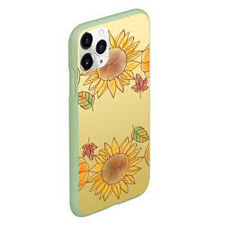 Чехол iPhone 11 Pro матовый Подсолнухи тыквы, цвет: 3D-салатовый — фото 2