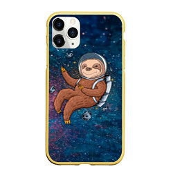 Чехол iPhone 11 Pro матовый Милый ленивец в космосе, цвет: 3D-желтый