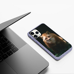 Чехол iPhone 11 Pro матовый Хитрый лис на черном фоне, цвет: 3D-светло-сиреневый — фото 2