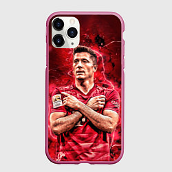 Чехол iPhone 11 Pro матовый Левандовски Lewandowski 9, цвет: 3D-малиновый