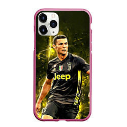 Чехол iPhone 11 Pro матовый Cristiano Ronaldo Juventus, цвет: 3D-малиновый