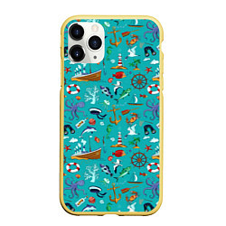 Чехол iPhone 11 Pro матовый Морские обитатели, цвет: 3D-желтый