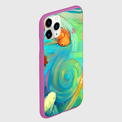 Чехол iPhone 11 Pro матовый Золотые рыбы в море абстракции, цвет: 3D-фиолетовый — фото 2