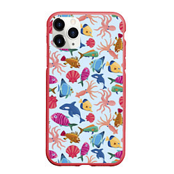 Чехол iPhone 11 Pro матовый Подводные существа, цвет: 3D-красный