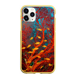 Чехол iPhone 11 Pro матовый Коралловые рыбки, цвет: 3D-желтый