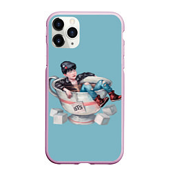 Чехол iPhone 11 Pro матовый BTS in cup, цвет: 3D-розовый