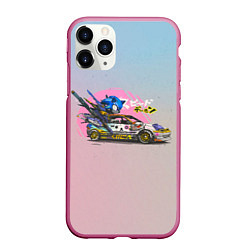 Чехол iPhone 11 Pro матовый Sonic racer, цвет: 3D-малиновый