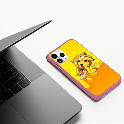 Чехол iPhone 11 Pro матовый Пикачу и корги, цвет: 3D-малиновый — фото 2