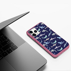 Чехол iPhone 11 Pro матовый Акулы разные, цвет: 3D-малиновый — фото 2