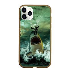 Чехол iPhone 11 Pro матовый Shark Attack Акула атакует, цвет: 3D-коричневый