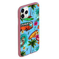 Чехол iPhone 11 Pro матовый Пальмы, волны, серфинг, цвет: 3D-малиновый — фото 2