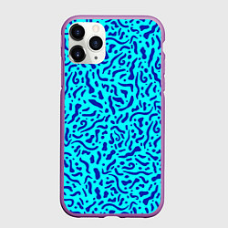 Чехол iPhone 11 Pro матовый Неоновые синие узоры, цвет: 3D-фиолетовый
