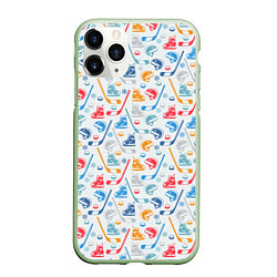 Чехол iPhone 11 Pro матовый Хоккей, цвет: 3D-салатовый