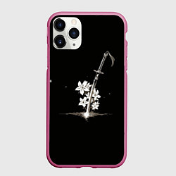 Чехол iPhone 11 Pro матовый Nier - Sword and Flowers, цвет: 3D-малиновый