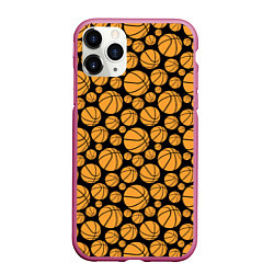 Чехол iPhone 11 Pro матовый Баскетбольные Мячи, цвет: 3D-малиновый