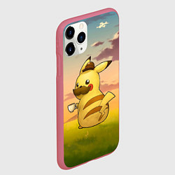 Чехол iPhone 11 Pro матовый Детектив Пикачу, цвет: 3D-малиновый — фото 2