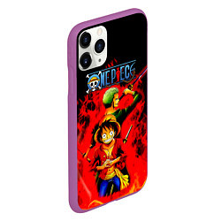 Чехол iPhone 11 Pro матовый Зоро и Луффи в огне One Piece, цвет: 3D-фиолетовый — фото 2