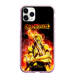 Чехол iPhone 11 Pro матовый Зоро в огне One Piece Большой куш, цвет: 3D-розовый
