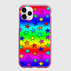 Чехол iPhone 11 Pro матовый Радужные звезды, цвет: 3D-малиновый