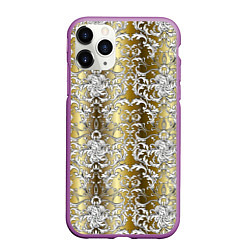 Чехол iPhone 11 Pro матовый Versace gold & white, цвет: 3D-фиолетовый