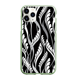 Чехол iPhone 11 Pro матовый Листья в черно-Белом Цвете, цвет: 3D-салатовый