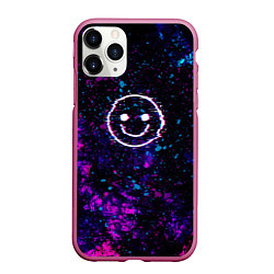 Чехол iPhone 11 Pro матовый GLITCH SMILE ГЛИТЧ СМАЙЛ, цвет: 3D-малиновый