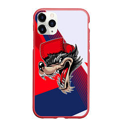 Чехол iPhone 11 Pro матовый Волк в бейсболке, цвет: 3D-красный