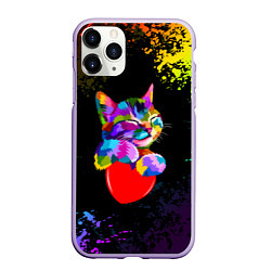 Чехол iPhone 11 Pro матовый РАДУЖНЫЙ КОТИК RAINBOW KITTY, цвет: 3D-светло-сиреневый
