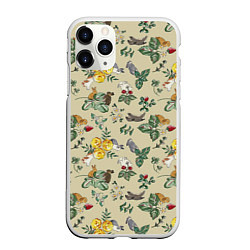 Чехол iPhone 11 Pro матовый Зайчики с Цветочками, цвет: 3D-белый