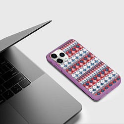 Чехол iPhone 11 Pro матовый Этнический красно-синий узор, цвет: 3D-фиолетовый — фото 2