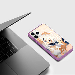 Чехол iPhone 11 Pro матовый Genshin Impact, Паймон, цвет: 3D-фиолетовый — фото 2