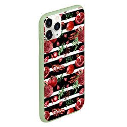 Чехол iPhone 11 Pro матовый Гранаты и рубины на фоне полос, цвет: 3D-салатовый — фото 2