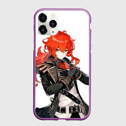 Чехол iPhone 11 Pro матовый Дилюк из Genshin Impact, цвет: 3D-фиолетовый
