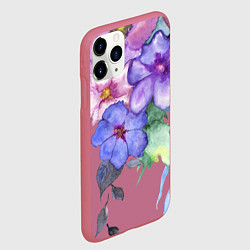 Чехол iPhone 11 Pro матовый Акварель цветы, цвет: 3D-малиновый — фото 2
