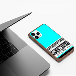 Чехол iPhone 11 Pro матовый Цветочный бирюзовый узор, цвет: 3D-коричневый — фото 2