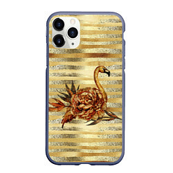 Чехол iPhone 11 Pro матовый Золотой фламинго и цветок, цвет: 3D-серый