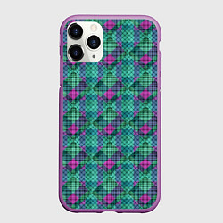 Чехол iPhone 11 Pro матовый Бирюзовый клетчатый узор, цвет: 3D-фиолетовый