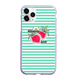 Чехол iPhone 11 Pro матовый Цветы и ягоды земляники, цвет: 3D-сиреневый
