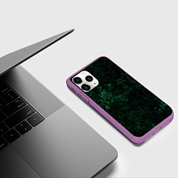 Чехол iPhone 11 Pro матовый Темно-зеленый мраморный узор, цвет: 3D-фиолетовый — фото 2