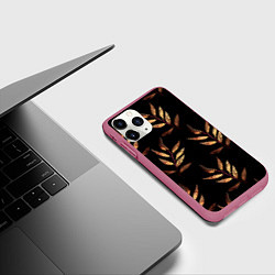 Чехол iPhone 11 Pro матовый Золотисто-красные листья, цвет: 3D-малиновый — фото 2