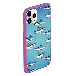 Чехол iPhone 11 Pro матовый Акулы Паттерн, цвет: 3D-фиолетовый — фото 2
