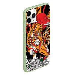 Чехол iPhone 11 Pro матовый Самурайский тигр, цвет: 3D-салатовый — фото 2
