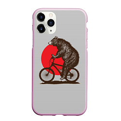 Чехол iPhone 11 Pro матовый Медведь на велосиеде, цвет: 3D-розовый