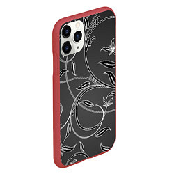Чехол iPhone 11 Pro матовый Узор листочки На темном Фоне, цвет: 3D-красный — фото 2