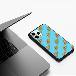 Чехол iPhone 11 Pro матовый Пицца паттерн на голубом, цвет: 3D-черный — фото 2
