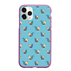 Чехол iPhone 11 Pro матовый Петушки паттерн, цвет: 3D-фиолетовый