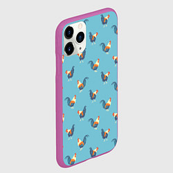 Чехол iPhone 11 Pro матовый Петушки паттерн, цвет: 3D-фиолетовый — фото 2