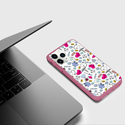 Чехол iPhone 11 Pro матовый Медицинский паттерн, цвет: 3D-малиновый — фото 2