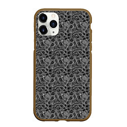 Чехол iPhone 11 Pro матовый Черно-белый ажурный узор, цвет: 3D-коричневый